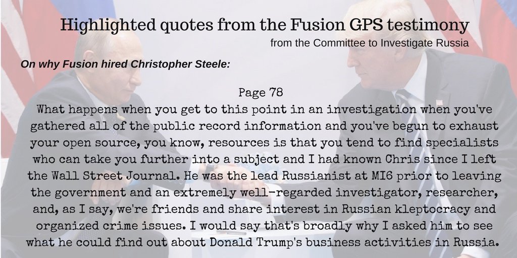 Scully2022's tweet photo. #FusionGPS 
#FusionGPSTranscript 
So, here's a THREAD
of graphics
of some of the quotes highlighted by the Committee to Investigate Russia. 
Because #TrumpRussia 
3/12 https://t.co/0d66a0vMZ2