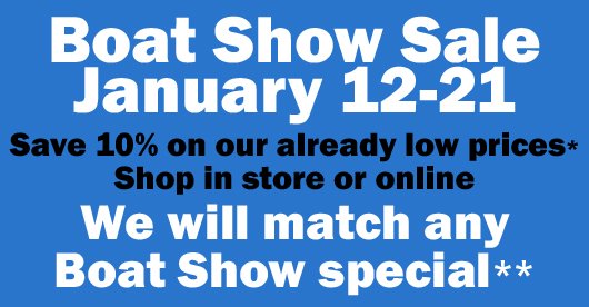 ChandleryMarine's tweet photo. BOAT SHOW SALE: SAVE 10% JANUARY 12-21
We will match any boat show special!
Details: https://t.co/JzTalvwDED https://t.co/krhwEt0lDr