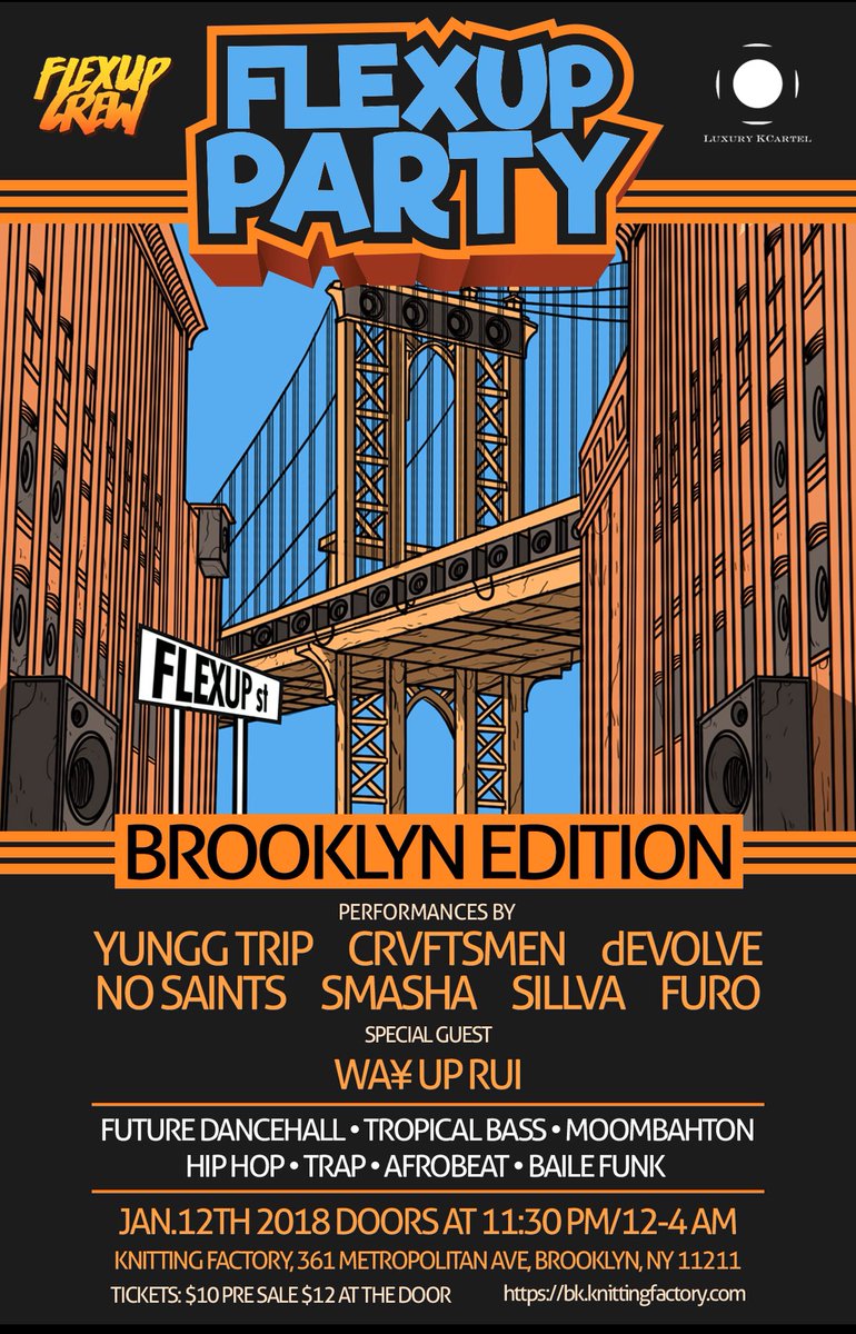 Kicking off 2018 with the Flex Up fams. Pull up to <a href="/KnittingFactory/">Knitting Factory Entertainment</a> in Brooklyn tomorrow night