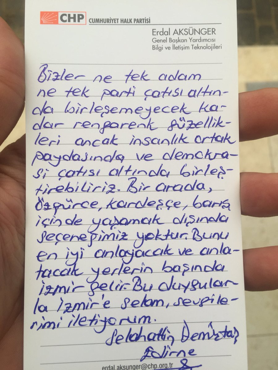 Selahattin Demirtaş’ın Edirne’deki ziyaretimizde İzmirlilere yazdığı barış ve kardeşlik mesajı taktire şayandır.