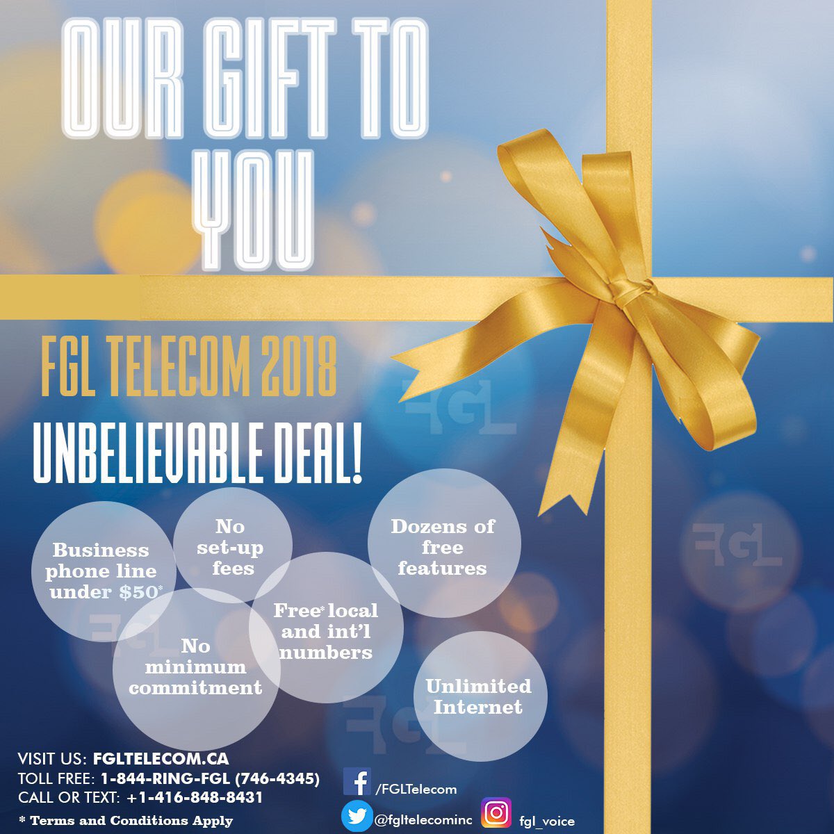 fglvoice's tweet photo. Check out our 2018 UNBELIEVABLE DEALS! #fgl #fgltelecom #gifts #Deals #business #phone #Internet #unlimited #freefeature #phoneline #Businesses #JanuarySale #wireless #toronto #networking #enterprise #mobile #website #shop #smallbiz #applynow https://t.co/ucKTHwC7Ky
