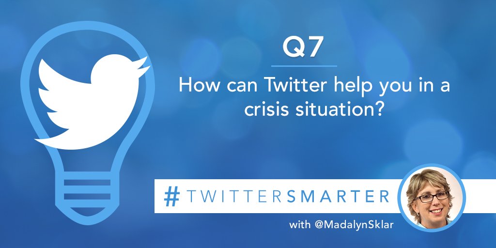 MadalynSklar's tweet photo. Q7: How can Twitter help you in a crisis situation? #TwitterSmarter https://t.co/OZ3ZT0IfsM