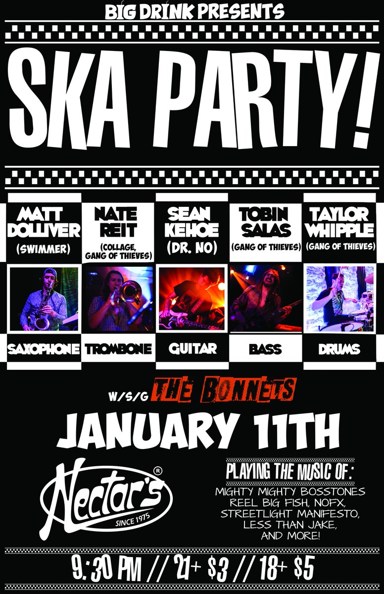 nectarsvt's tweet photo. Ska Party Ska Party!! Tonight at Nectar's don't miss out on this powerhouse group of musicians perform songs by Reel Big Fish, NOFX, Streetlight Manifesto, and more! #liveatnectars #skaparty #btv #skank https://t.co/ji9XZXBQmd