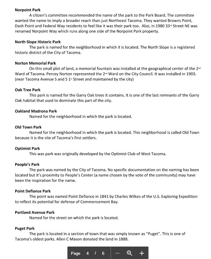 For anyone interested in how Tacoma's parks got their names, here's a rundown from <a href="/metparkstacoma/">Metro Parks Tacoma</a> (1 of 2)