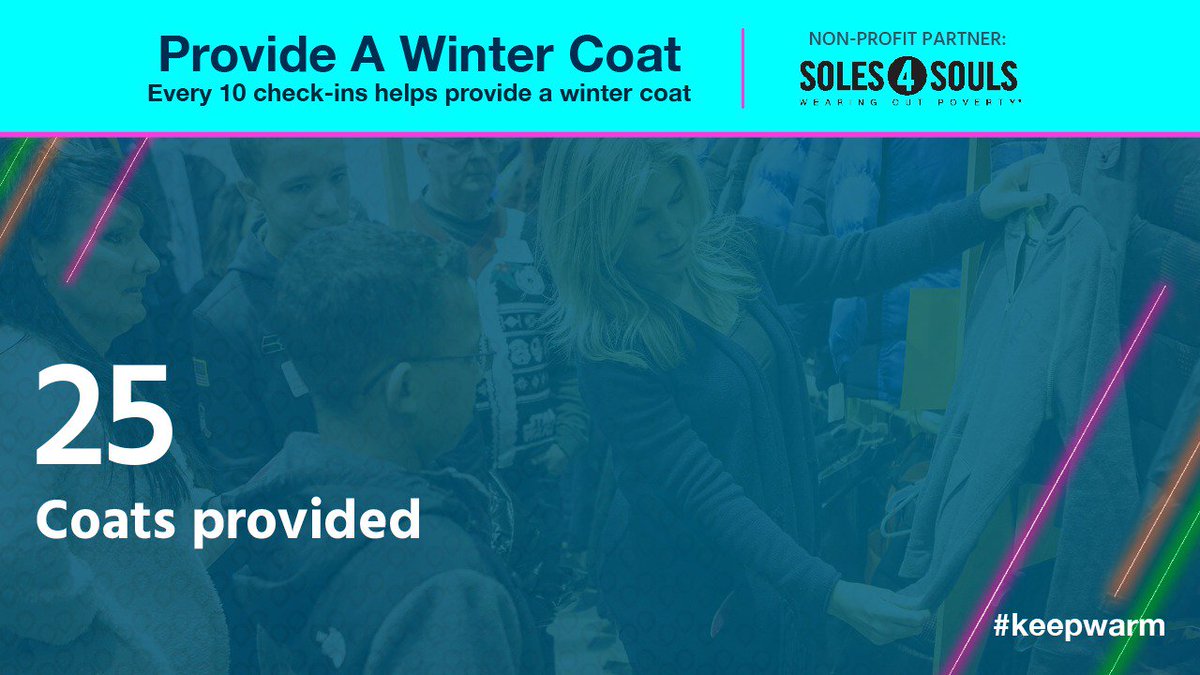 TheWoodsChurch's tweet photo. Thanks to your Facebook check-ins, we've provided 25 winter coats to people in need so far! 🎉 Keep checking in when you're here! Let's keep everyone warm this January! #checkindogood #keepwarm https://t.co/YjFsoXGdIK