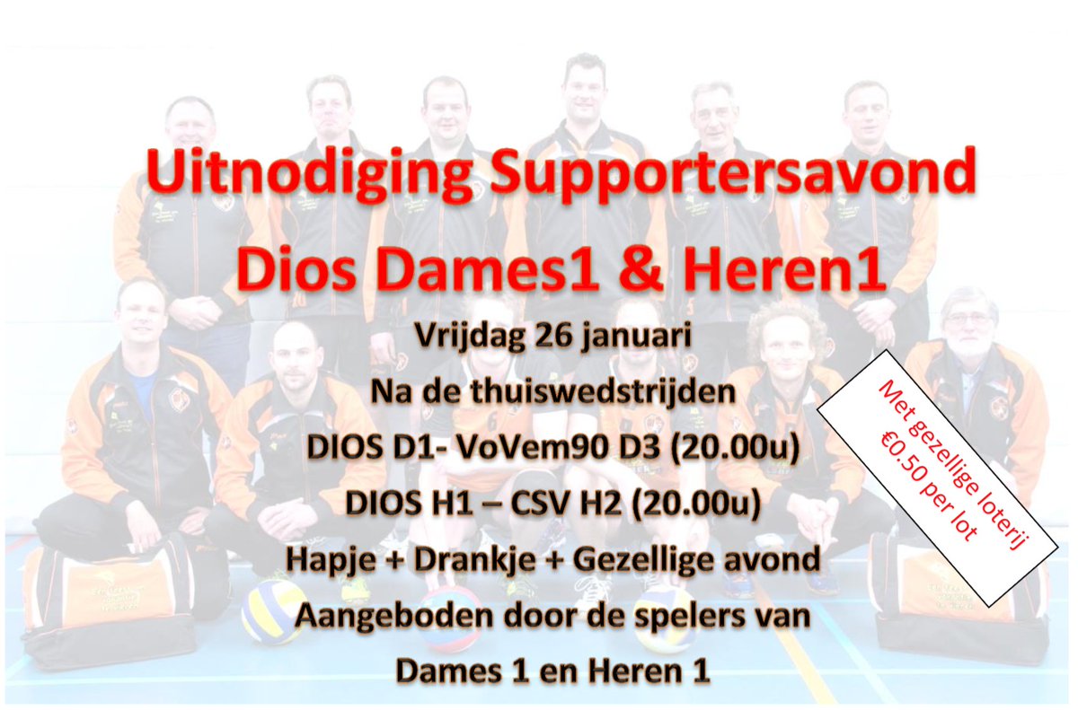 DIOSVolleybal's tweet photo. Vrijdag 26 januari ben je uitgenodigd voor de “Supportersavond” van #D1 &amp; #H1 https://t.co/kHg5NDOQww
