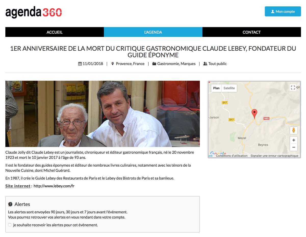 360_agenda's tweet photo. 1er anniversaire de la mort du critique gastronomique Claude Lebey, fondateur du guide éponyme #gastronomie #ClaudeLebey #guide #Lebey #bistrots #restaurants #foodTech https://t.co/sTw2CwPWLt