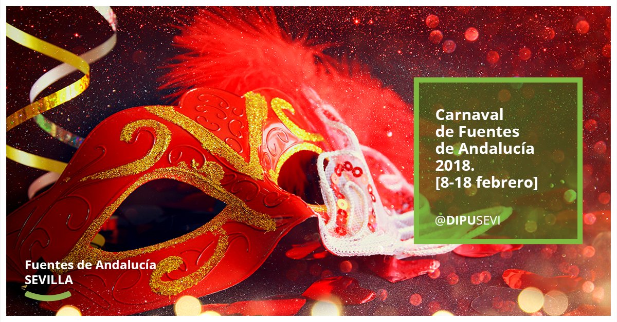 DIPUSEVI's tweet photo. El carnaval de #FuentesDeAndalucía está declarado como fiesta de Interés Turístico de #Andalucía. El 24/01, se hará en la #CasaDeLaProvincia la presentación oficial de la programación de este año. https://t.co/TsYVNl2qom #AgendaSev cc @AytoFuentesdeA https://t.co/zUNeefE0dp