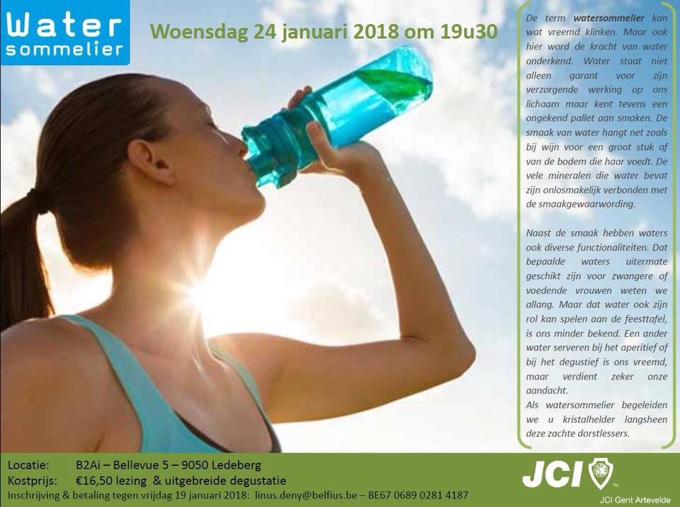 LinusDeny's tweet image. Nu Tournée Minérale eraan komt en de wijn even in de kast blijft, is het het ideale moment om een watertasting te organiseren zodat je in februari volop kan genieten van je watertje! JCI Gent Artevelde presenteert De Watersommelier op woensdag 24 januari om 19u30 te Gent.