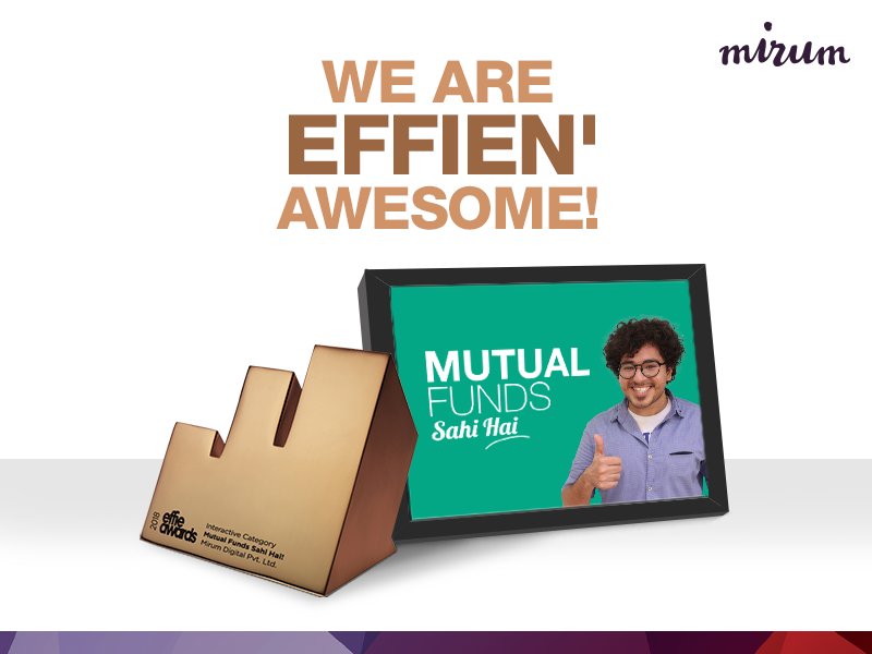 sm63's tweet photo. We are proud to share that we have won the prestigious Effies Award (Bronze) in the Interactive Category, for our campaign, "Mutual Funds Sahi Hai" (client: AMFI). https://t.co/Jpxtmr1Rko