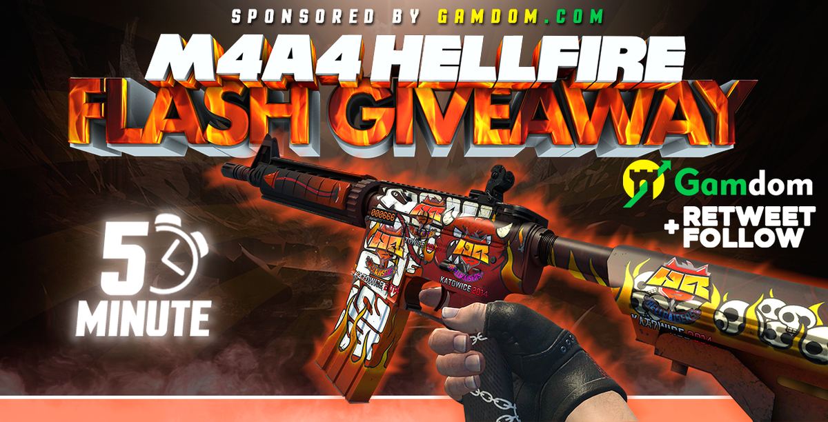 gamdom's tweet photo. ⛈️ Flash Giveaway ⛈️

🎁 Minimal Wear M4A4 | Hellfire 🎁

✅ Retweet
✅ Follow us
✅ Reply with 1st, 3⃣rd and 6th character of your "@"Twitter(In Order)
✅ Visit https://t.co/iOPgBrB7rr

⚡️Winner will be picked in 5 minutes Good luck everyone!⚡️ https://t.co/xcRLobz5JA