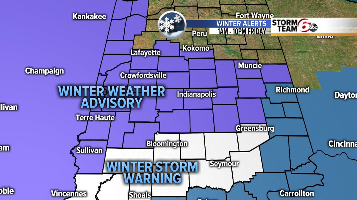 Winter Weather Advisory issued for Indianapolis and areas in purple ...