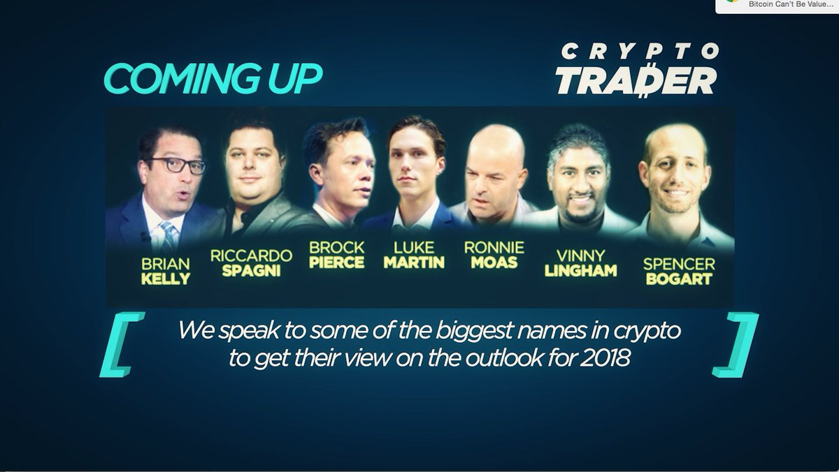 cryptomanran's tweet image. Here it is! THE BIGGEST SHOW IN CRYPTO HISTORY. CRYPTOTRADER. One show. 60 Minutes.10 of the biggest names in Crypto.
What do they expect in 2018? @VinnyLingham @CremeDeLaCrypto @BKBrianKelly @brockpierce @fluffypony @RonnieMoas @VentureCoinist. Share!! 
youtu.be/RZ5QIzEDCzs
