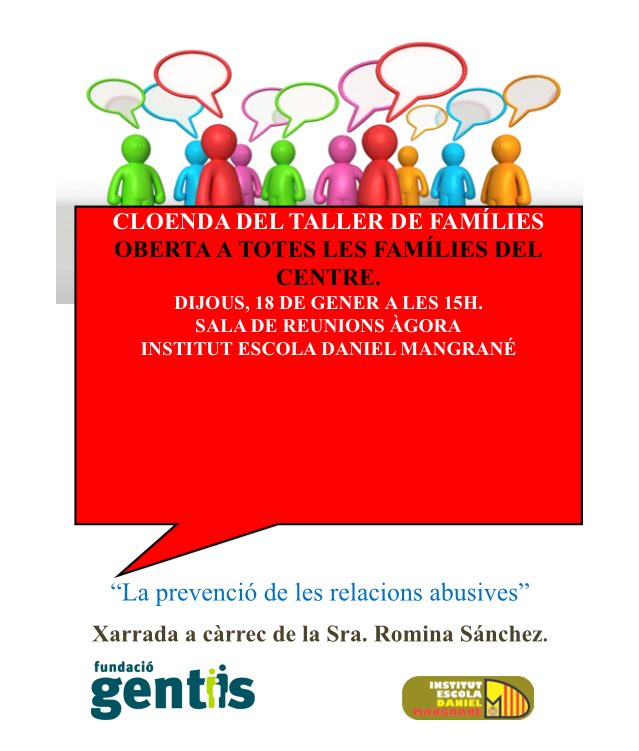 IEDMangrane's tweet photo. Fem un cafè Dijous 18 a les 15h? Mentre participarem al Taller sobre “Prevenció de relacions abusives” Està obert a totes les famílies  #junt@smillor @FundGentis @ampaIEDM @JessEMD1 @IvanRocheJ @NOEONA @makapitufa @annuxi89 @FundacioOrienta @DolorsQueralt @andreusoc @d_queralt https://t.co/81pf1UEy1Z