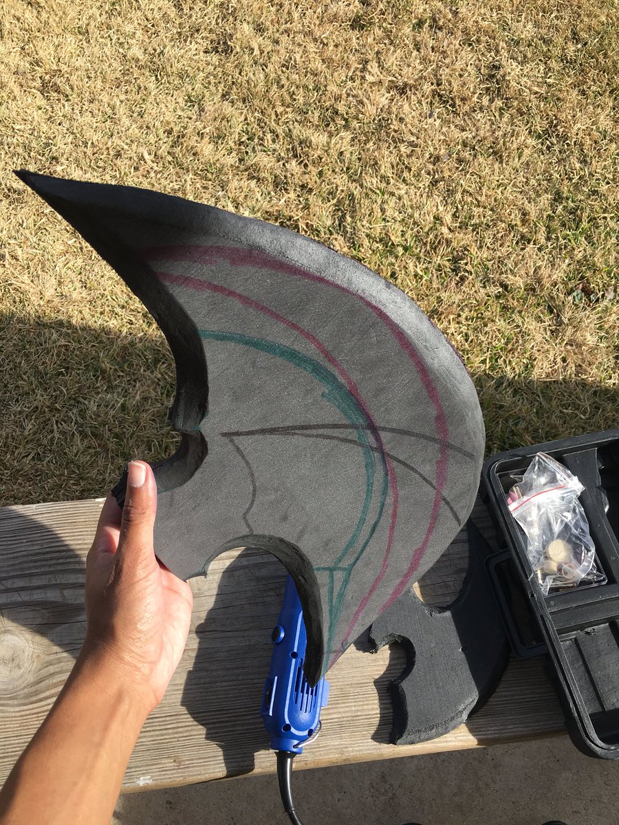 IVE BEEN MIA BC IVE BEEN ACTUALLY WORKING ON COS???? it’s my first time making an axe btw!! ive got a ways to go til it’s complete but ok!! more in-depth progress pics on my insta (sailorsadists)!!!