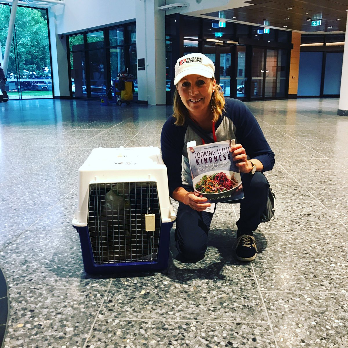 AffirmPress's tweet photo. Pam and surprise guest Stitch have arrived at @BreakfastNews. Tune in to hear about the best vegan food and the incredible work of @edgarsmission #cookingwithkindness https://t.co/EfNvrG1J4x