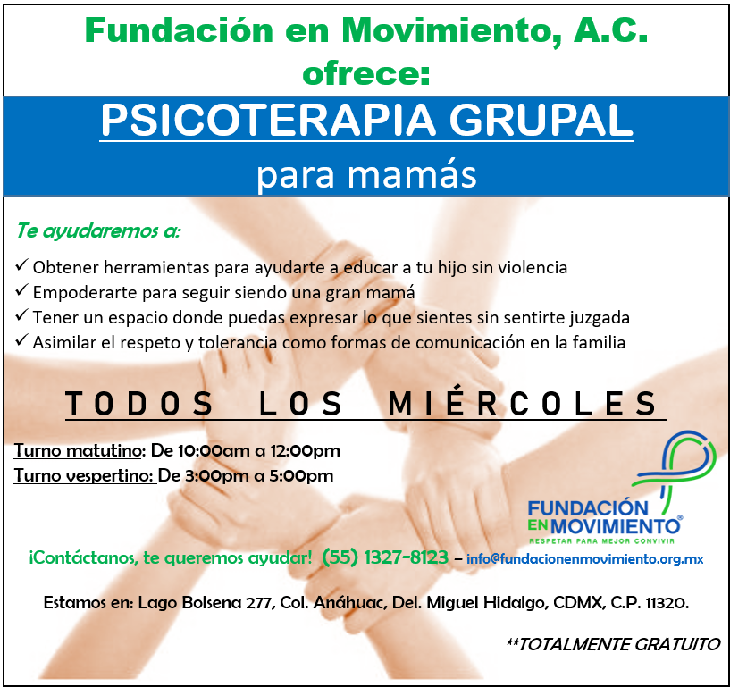 MamaPresente's tweet photo. A partir del próximo miércoles tendremos terapia para mamás. Dos horarios.

Aparta tu lugar (55) 1327-0112 y (55) 1327-8123 https://t.co/28WX7UBJ1t