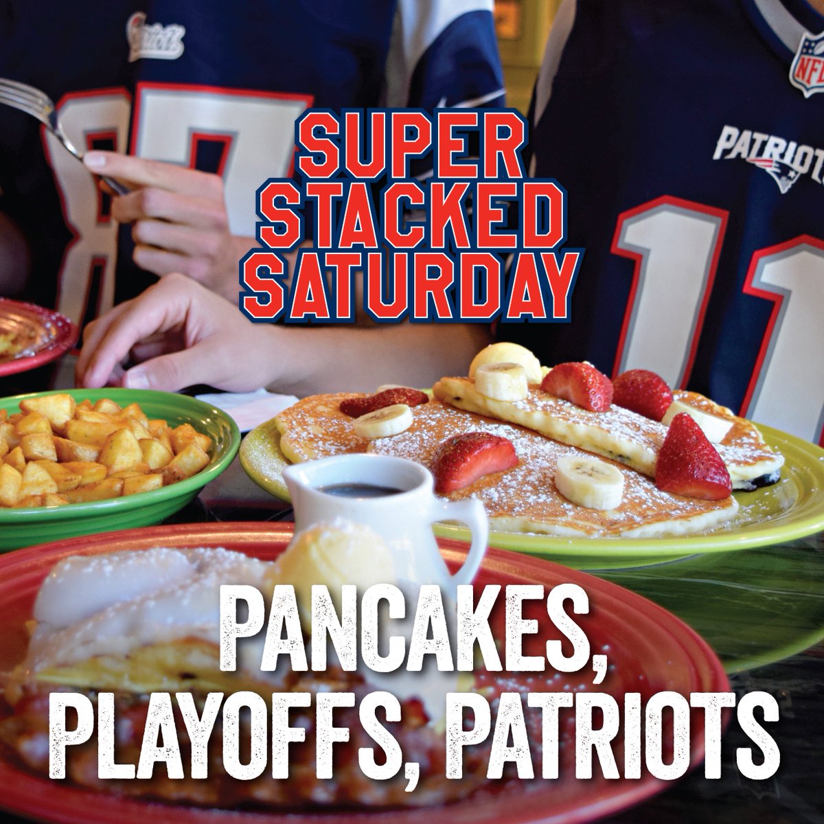 Get ready for the big game this Saturday and make T's a part of your pregame plan! Go Pats! #Pancakes #Playoffs <a href="/Patriots/">New England Patriots</a>