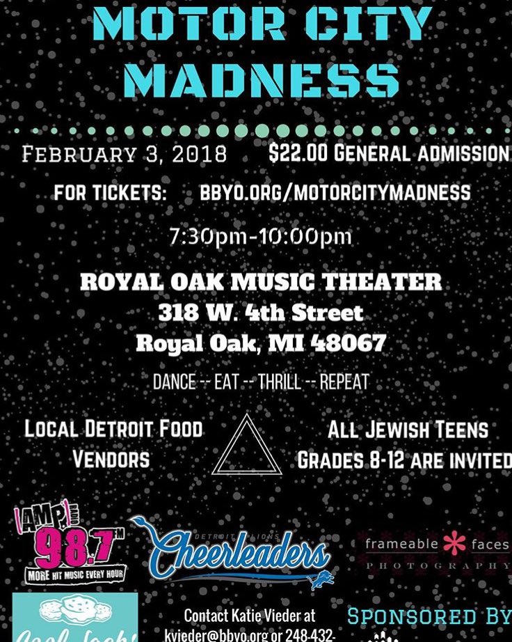 michigan_maz's tweet photo. CALLING ALL JEWISH TEENS! Looking for an unforgettable Saturday night? Join us on Feb 2 in Royal Oak for the night of a lifetime! Purchase tickets at https://t.co/okid5A0BsF for only $22! Food, music, friends, what could be better? https://t.co/7u8iP4TnbS