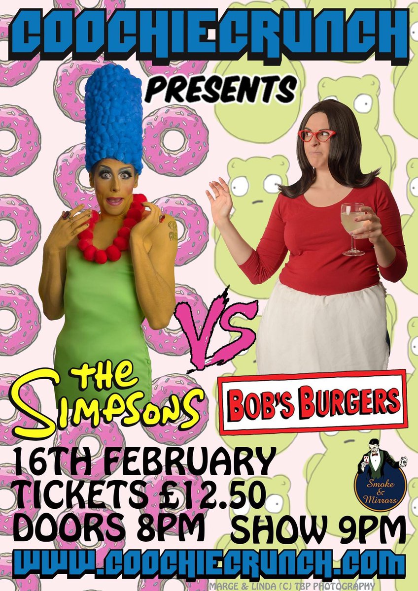 BrisBurlyFest's tweet photo. #Bristol! #CoochieCrunch is BACK for 2018 with THE SIMPSONS vs BOB’S BURGERS. Feb 16 @smokemagicbar £12.50 https://t.co/QqtQFMHUPT https://t.co/edLKv3QdCo