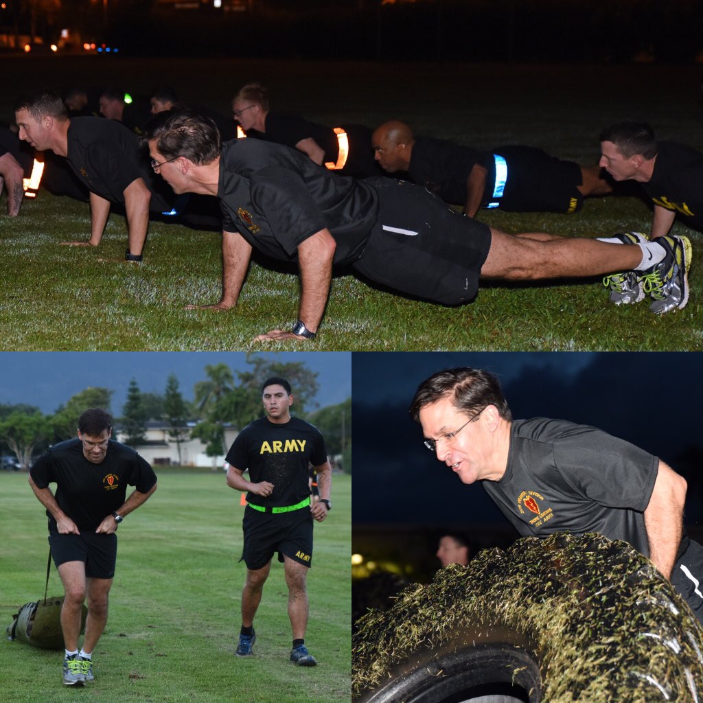SecArmy's tweet photo. Nothing like starting the day with some great PT.  Had a great workout this morning with @USArmy #Soldiers from the @25ID. https://t.co/DlVFadUAC6