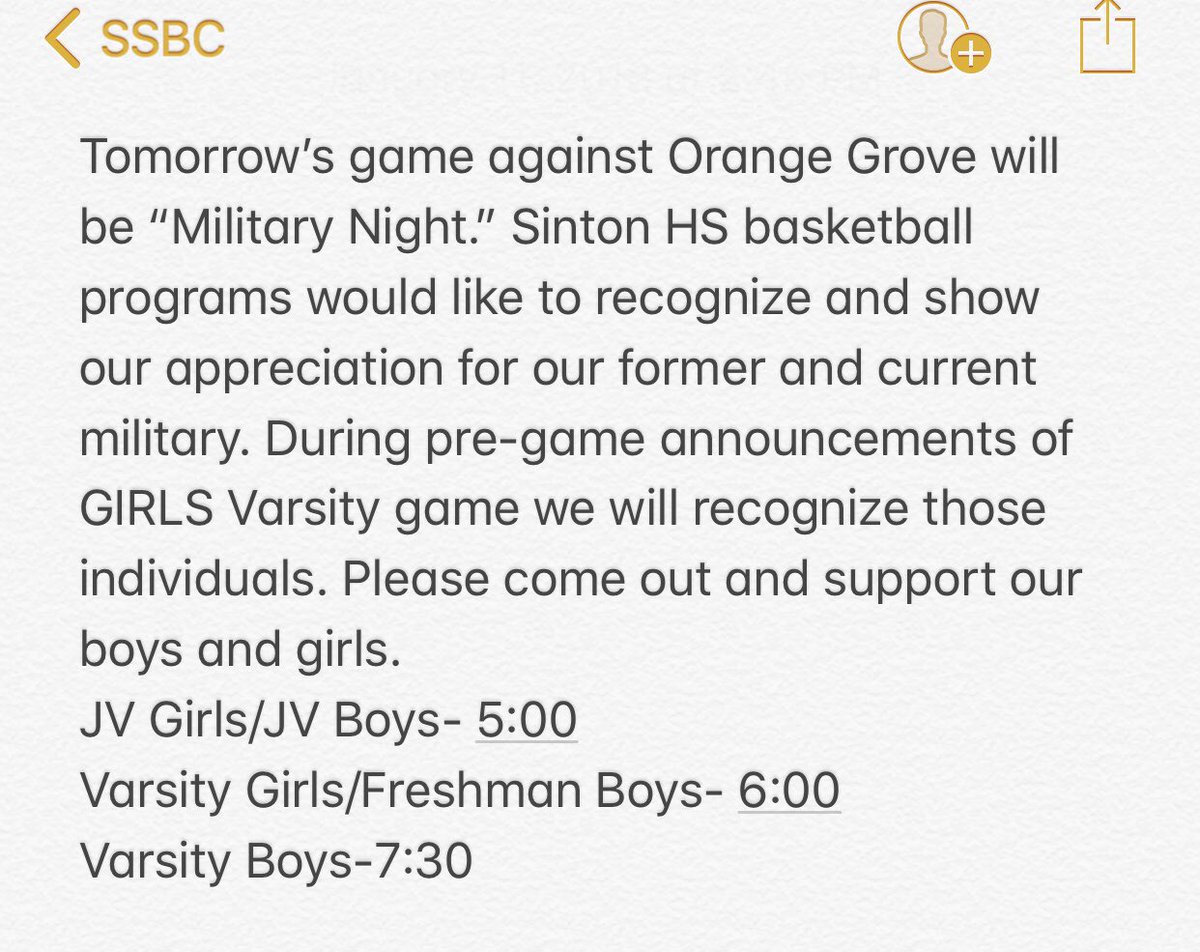 SintonPirates's tweet photo. Military Night at tomorrow nightβs game vs OG. Please share. #SintonHoops #SLPBB #MilitaryNight https://t.co/4JzFS726Z4