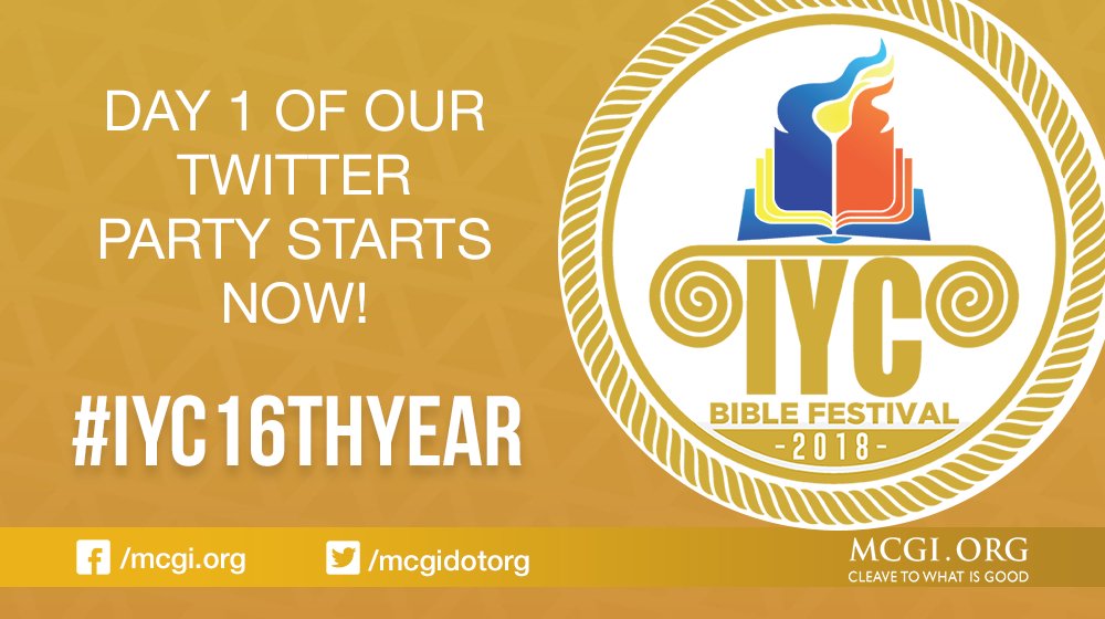 mcgidotorg's tweet photo. Our International Youth Convention Bible Festival 2018 event starts now!

Join the Twitter Party by using the hashtag: #IYC16thYear https://t.co/ji6TKfpXm6