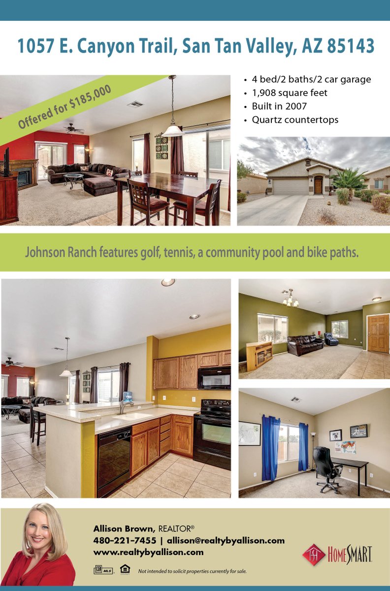 realtybyallison's tweet photo. Spacious #JohnsonRanch home in #SanTanValley. #Pricedtosell at $185k, this home features quartz countertops, 4 bedrooms, 2 baths, 2 car garage and 1,900 SF. Built in 2007. #golfcommunity #azrealestate https://t.co/5lhEhJvixP
