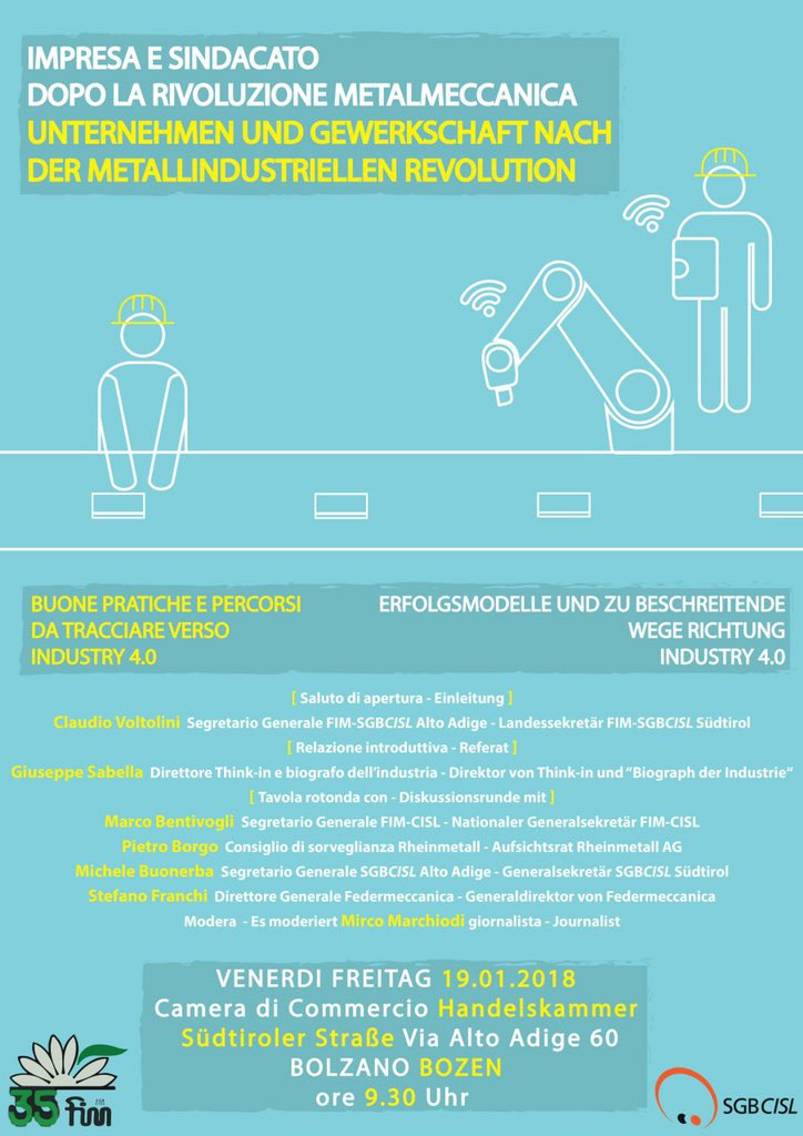 A che punto siamo dalla firma del contratto dei metalmeccanici, che ha previsto strumenti innovativi per lo sviluppo della contrattazione e del welfare?Relatori di spicco affrontano questi temi nel corso dell’iniziativa organizzata dalla FIM SGBCISL
L’iniziativa è aperta a tutti