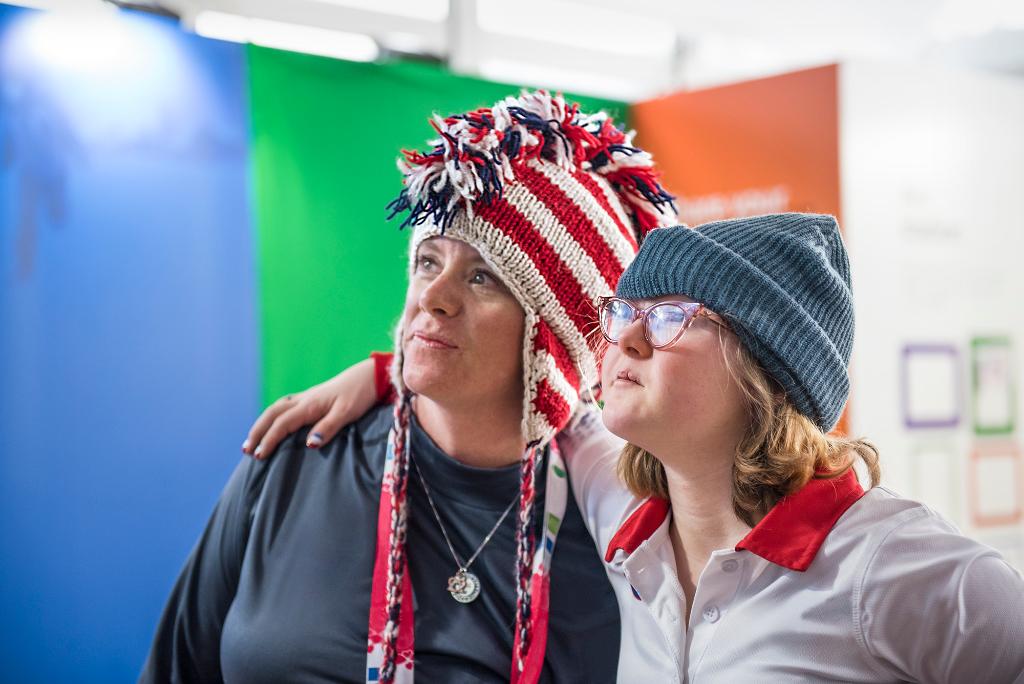 Special Olympics athlete Virginia Wade (right) with her coach. Virginia, who is from Seattle, was one of 22 skiers chosen to represent the U.S. women’s team in the 2017 Special Olympics World Winter Games.