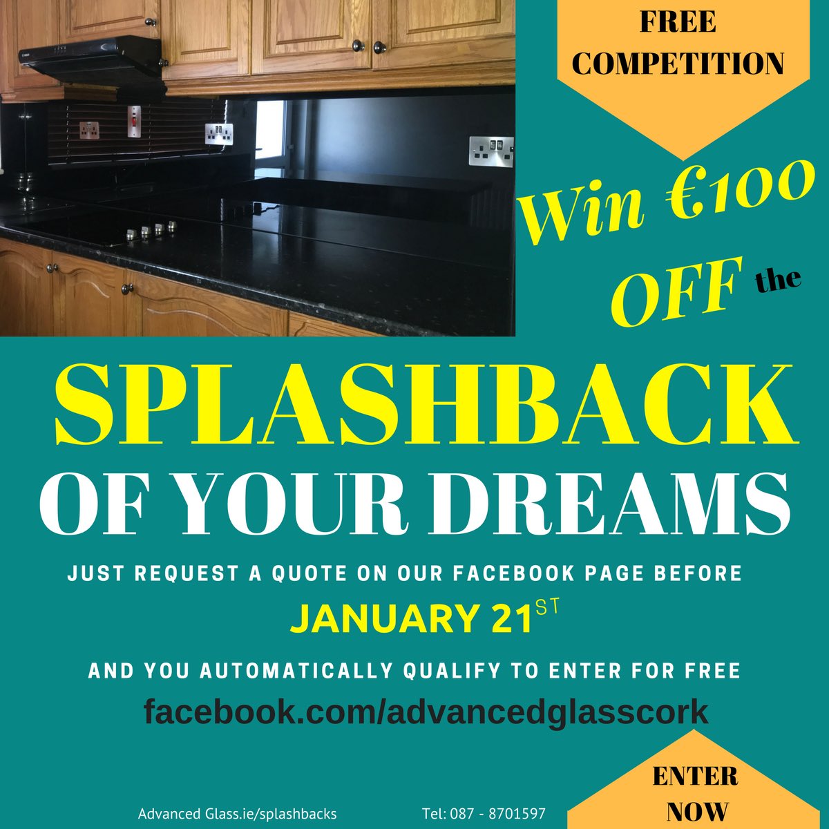 GlassAdvanced's tweet image. Get a free quote for your splashback this week from us and we’ll put you in our draw for a €100 off the price of your splashback. goo.gl/wsX9Ab