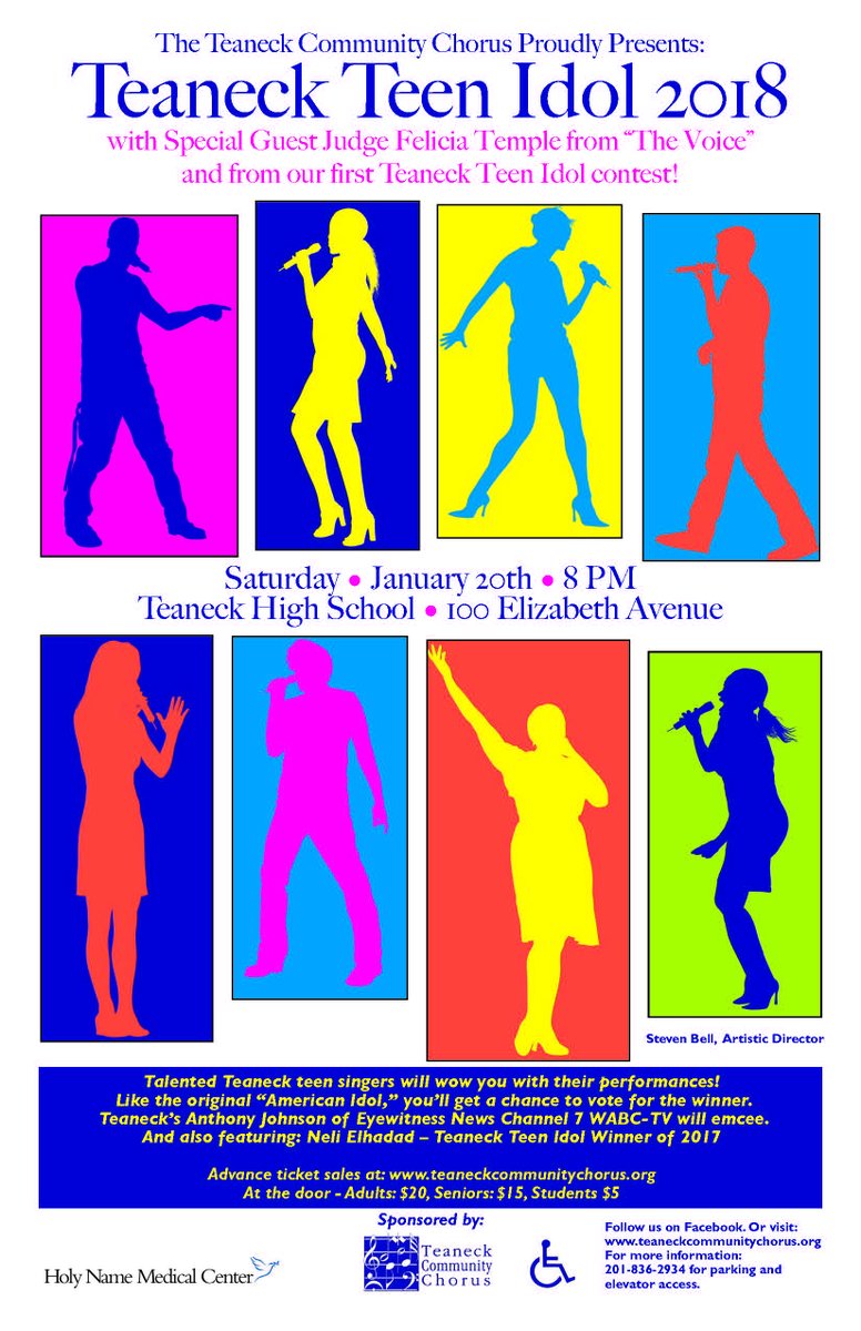 It's Teaneck Teen Idol Time!  The finals will take place on Saturday, January 20, 2018, at 8:00 pm a@TeaneckHigh!  Come see some amazing talent!