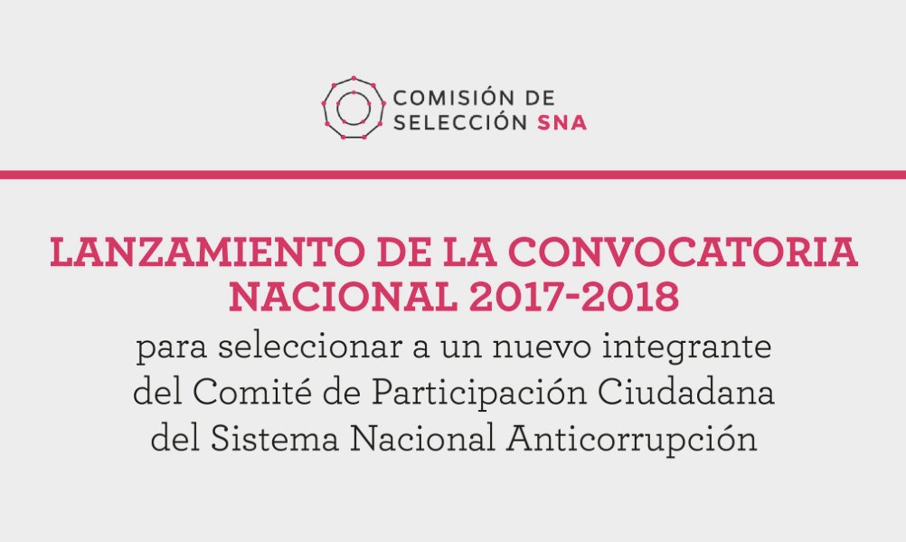 Presentación de candidaturas para ocupar cargo dentro del Comité de Participación Ciudadana #CPC del Sistema Nacional Anticorrupción #SNA, hasta el 14 de enero de 2018, consulta las bases: ow.ly/K6bl30h9ylF