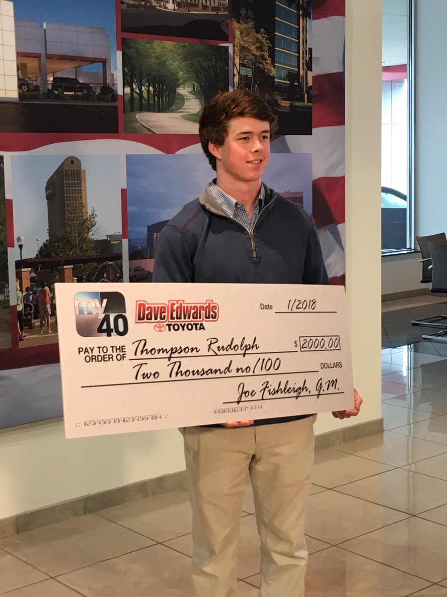 SpartanburgHS's tweet photo. Congratulations to Thompson Rudolph for being named MY40 Scholar Athlete Of The Year for the 2017-2018 football season. He received a $2000 scholarship to the school of his choice. Way to go Thompson! https://t.co/vKPwipq68D