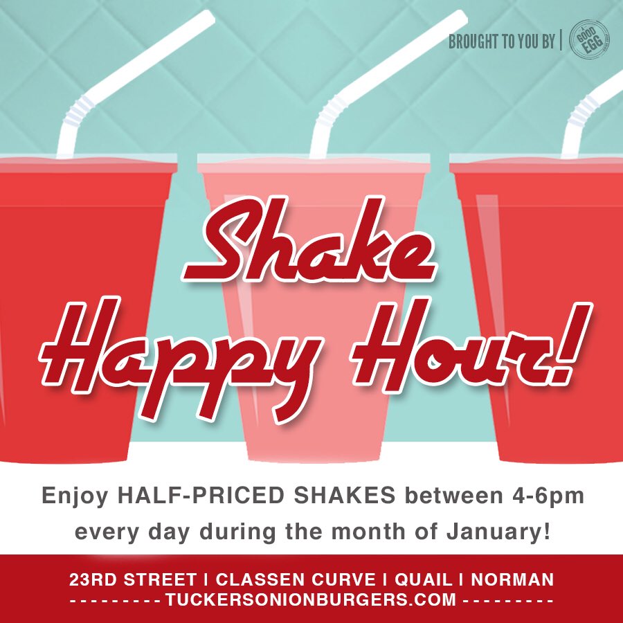 TuckersOnionOK's tweet photo. #MilkshakeHappyHour from 4-6pm, every day in January...I know what flavor I’m having, what about you?? 😋🍦🥤😋 #EatLocal #Tuckers #Since2011 #SipOnIn #BestMilkshakeInOklahoma #HalfPricedMilkshakes #EveryDayInJanuary #ShakeUpYourDay #whatchuTuckinbout https://t.co/t5U62pU6R8