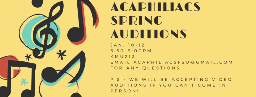 Happy Thursday! Just stopping by to remind you that we are having auditions today &amp; tomorrow &amp; would love to hear you sing! If you love singing and want to create new memories with a group of people with the same love, come to KMU212 tonight or tomorrow with a verse &amp; a chorus!🎤