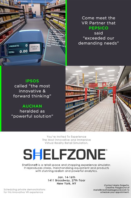 sergekass's tweet photo. Want to see a cool VR activation in the commerce space? Come visit NextRev partner and friend InVRsion and its SelfZone retail space shopping simulator at the NextRev Office next week January 14th-16th! Email info@nextrevcommerce.com if interested @inVRsion @NextRevCommerce https://t.co/AtHpRAGami