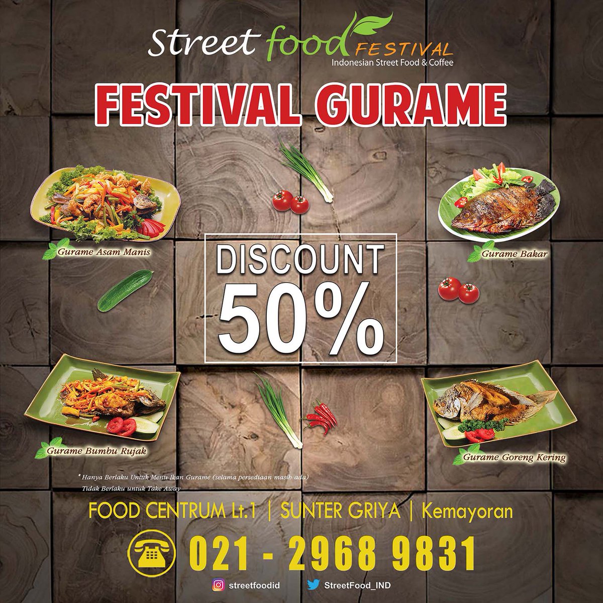 StreetFood_IND's tweet photo. Asyikk.. Promo Festival Gurame Disc 50% di perpanjanggg guys... ayo buruan sebelum kehabisan. Hanya berlaku di Street food FESTIVAL @FoodCentrumID https://t.co/KYETRAoozM