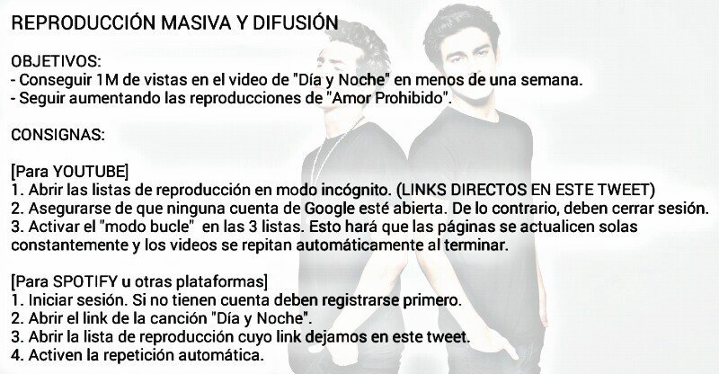 MaxiEspindolArg's tweet photo. ¡Plan de reproducción masiva y difusión! ¡Esperamos que se sumen todos!
Lean las indicaciones. Por cualquier duda nos consultan.

YT
https://t.co/DDuWWqPjwc
https://t.co/ccjDMueLNO
https://t.co/Ve3m9gpZhw

Spoti
https://t.co/ojy5QjYEeS
https://t.co/FhcIPX1lN9

DÍA Y NOCHE BY MYA https://t.co/F9QLwXcqMy