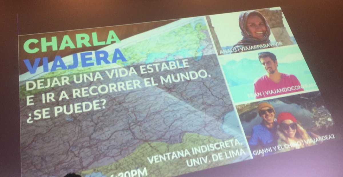 JahiViajera's tweet photo. Empezando el año escuchando la experiencia de @viajar_vivir , @ViajandoconFran y @viajardea2 ... De cómo dejaron la rutina y empezaron a recorrer el mundo 🙌🏼🎒🌎 #CharlaViajeraLima #TravelBlogger 🇵🇪 🇦🇷 #InstaTravel #Wanderlust https://t.co/7PR3M5trxW