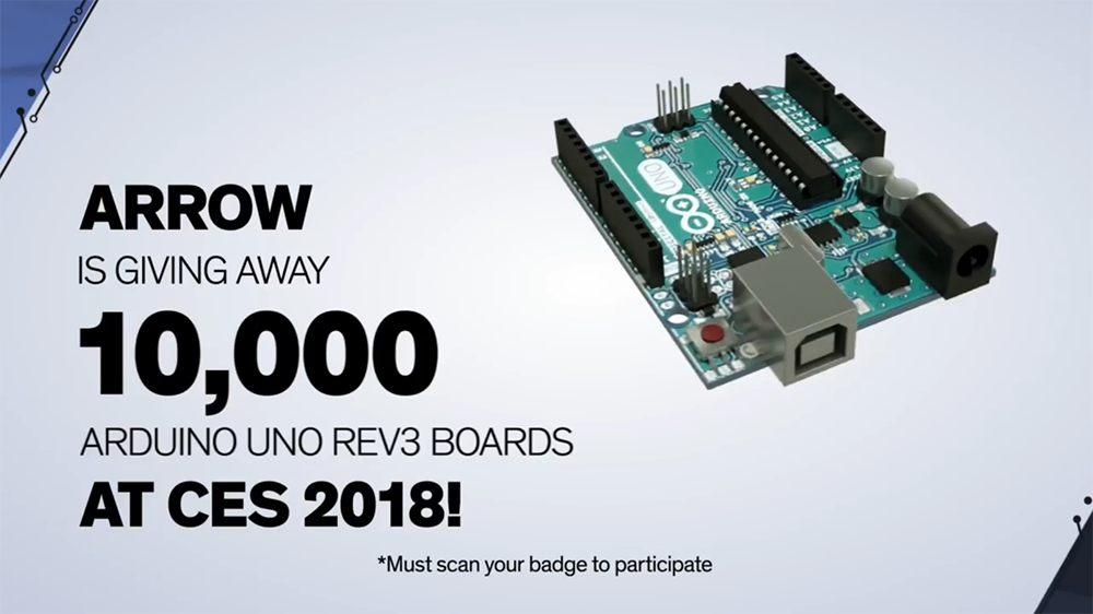 WIREDInsider's tweet photo. Visit the @Arrow_Dot_Com & @Indiegogo #CES2018 booth in Eureka Park, 51033, for your FREE #Arduino and consult with Arrow engineers. #MakeWithArrow https://t.co/JtmOdzzVI3