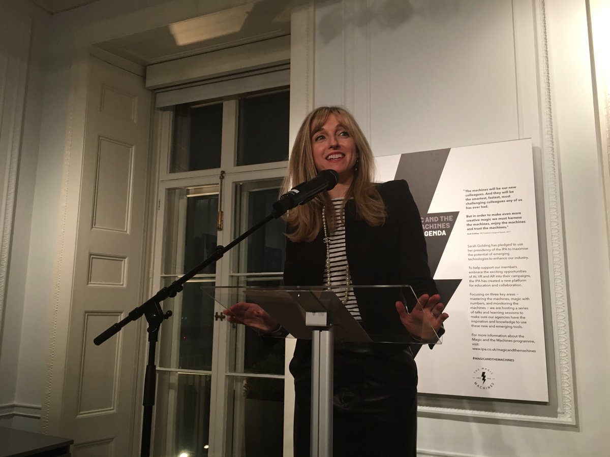 TorinDouglas's tweet photo. Thanks to @The_IPA for a great evening - and great speech by @SarahGoldingCHI - “The machines aren’t our enemies, they are just quietly waiting for the rest of us to catch up and work out how to unleash what they can really do.”  https://t.co/lO41Ug1McS  #MagicandtheMachines https://t.co/lcTvUI9Fea