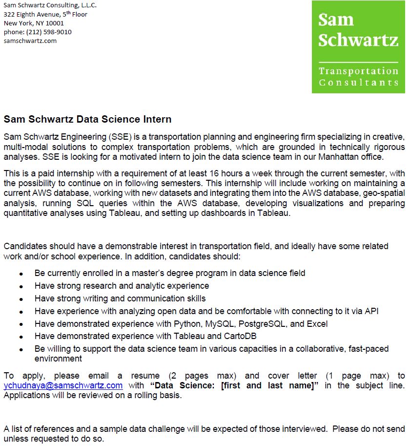 cover letter for internship data science