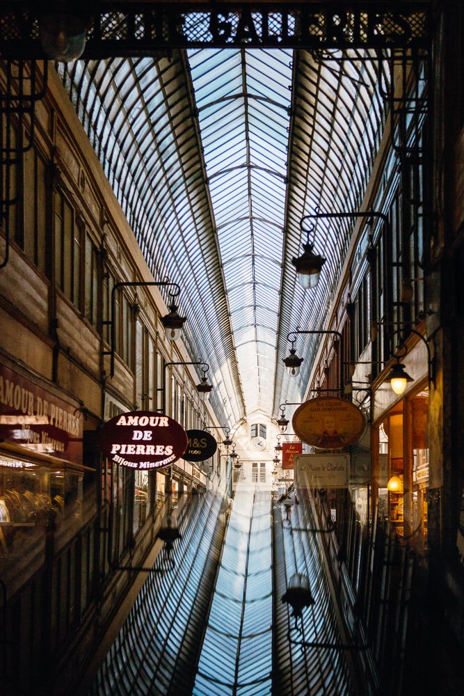 parispics's tweet photo. When covered passages in Paris look a little... different 😉 Do you prefer color or BW version? https://t.co/lChdMemaV6
