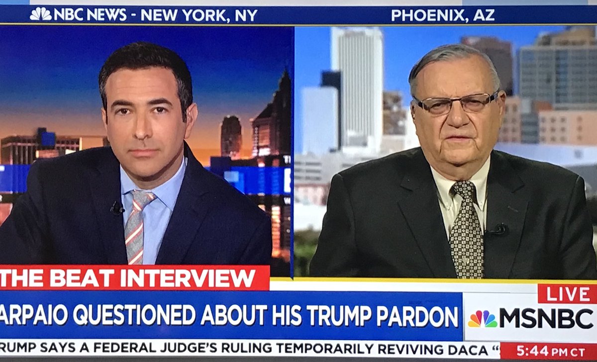 Mr_Gearing's tweet photo. @AriMelber working #formersheriff #JoeArpaio with basic facts is such a joy to witness. Thanks for these moments @MSNBC https://t.co/AK7Rqsjspn