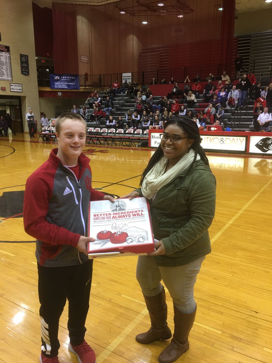 panthersnc's tweet photo. Pete Steinkemp of North Central hits half court shot to win 1 year of pizza from papa Johns great job Pete. https://t.co/RWBv8syjnn
