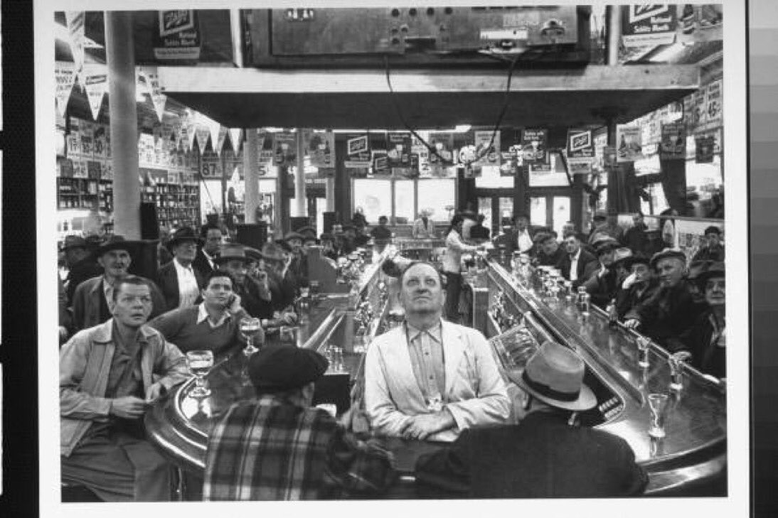 All eyes are on the one Black and White TV showing the 1952 Dodger Yankees World Series in a NYC Tavern.#Yankees #Dodgers #NYC #Brooklyn #1950s #NewYork