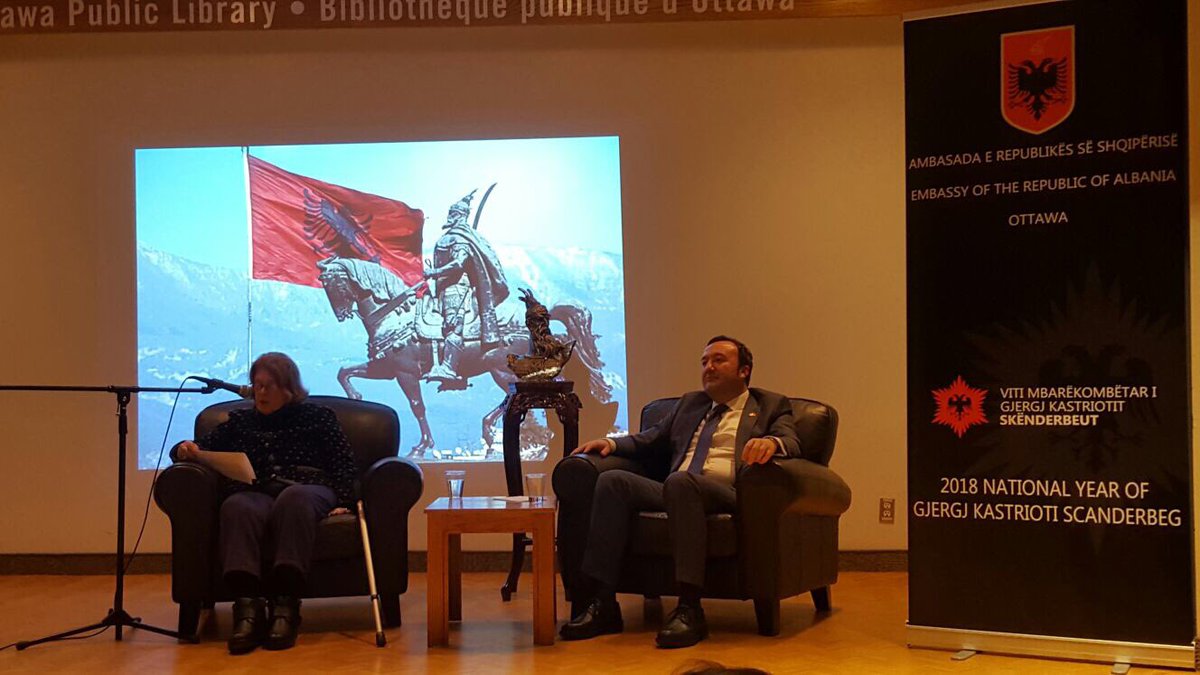 AlEmbassyCanada's tweet image. Full room at the #OttawaPublicLibrary on the occasion of opening in #Canada the Pan-National Year of Gjergj Kastrioti Scanderbeg, National Hero of Albania 🇦🇱