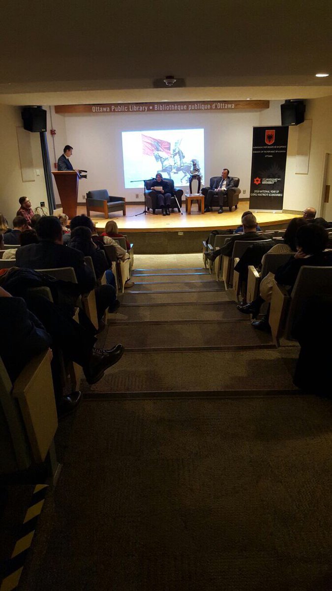 AlEmbassyCanada's tweet image. Full room at the #OttawaPublicLibrary on the occasion of opening in #Canada the Pan-National Year of Gjergj Kastrioti Scanderbeg, National Hero of Albania 🇦🇱