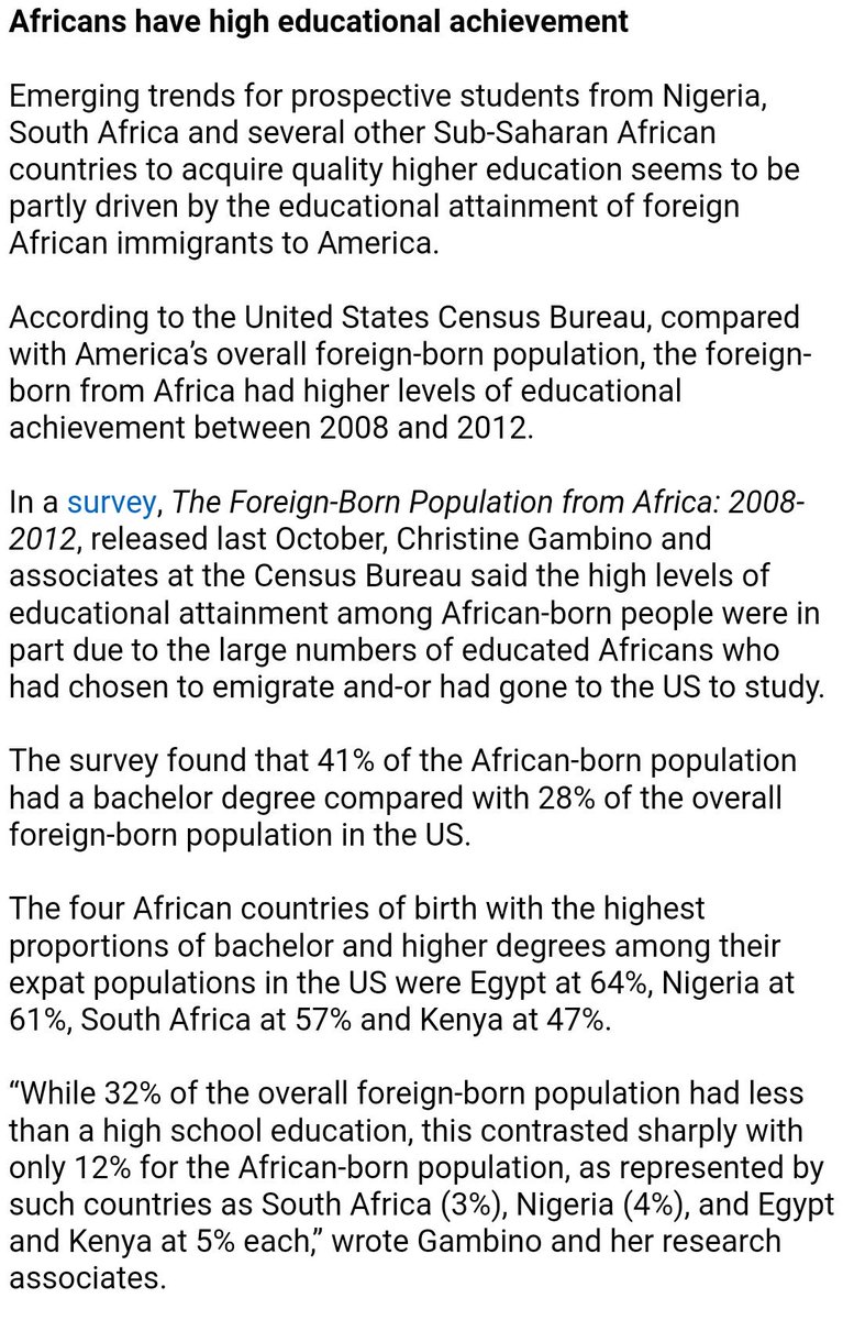 OnlyAfricaFacts's tweet image. Also, as President Trump disparage immigrants from Africa as coming from "shithole countries", remember that African immigrants are the most educated people in the United States.